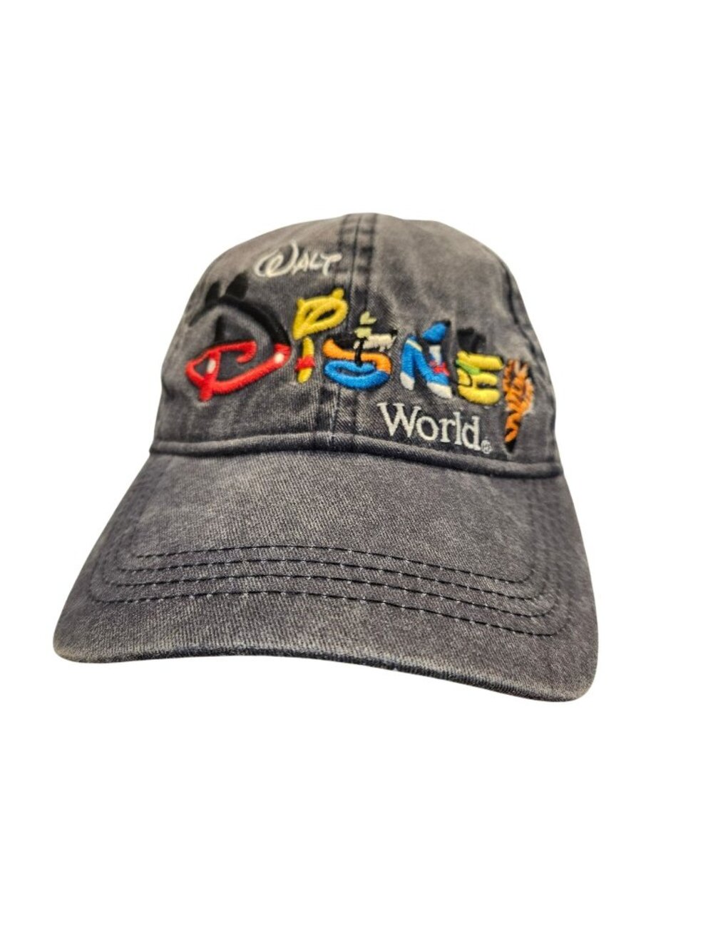 Disney World Character Embroidered Faded blue Denim Cap Adjustable Strap Adult